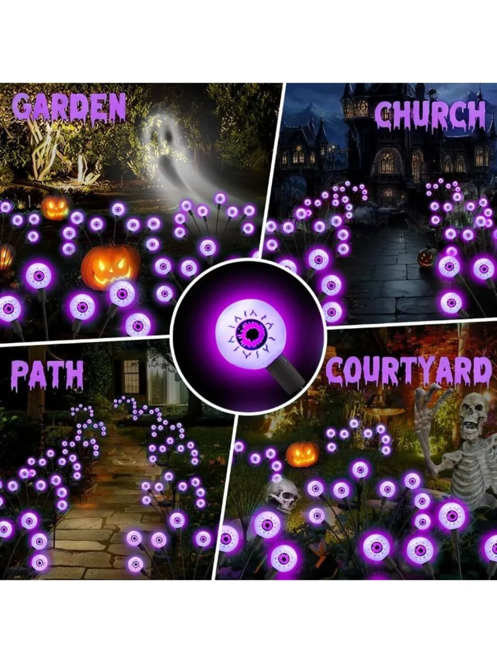 10-Pack Solar Scary Eyeball Lights for Halloween Outdoor Decorations - 80 LEDs